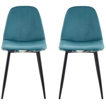 HEINNER Set 2 scaune catifea Jaquard, 48x46x87 cm, Blue