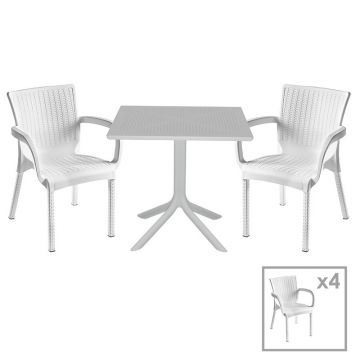 Set de gradina masa si scaune Groovy-Festive set 5 piese plastic alb 80x80x74.5cm