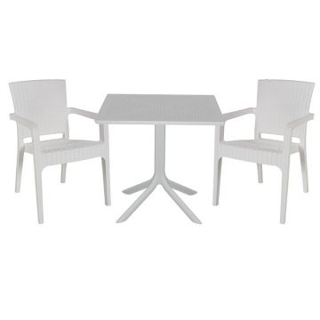 Set de gradina masa si scaune Groovy-Halcyon set 3 piese plastic alb 80x80x74.5cm