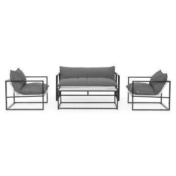 Set mobilier pentru gradina/terasa, 4 piese, Reef, 124x64.5x40 cm / 79x77x61 cm, aluminiu, gri/negru