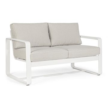 Canapea cu 2 locuri pentru gradina/terasa Merrigan, Bizzotto, 134 x 78 x 84 cm, aluminiu/tesatura ofelin, alb