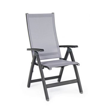 Scaun pentru gradina reglabil in 5 pozitii Cruise, Bizzotto, 59 x 71 x 113 cm, aluminiu/textilena 1x1, gri carbune