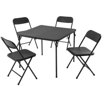 Set camping/picnic, 5 piese, 102x61x70 cm/102x28x40 cm, metal, negru