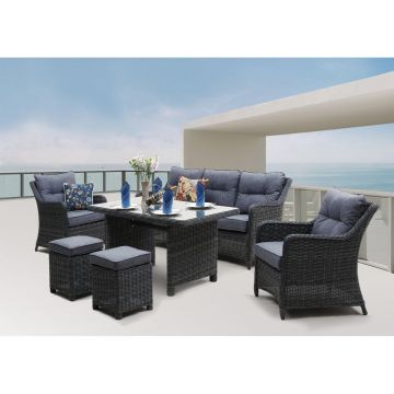 Set mobilier de grădină din ratan artificial gri pentru 7 persoane San Diego - Rojaplast