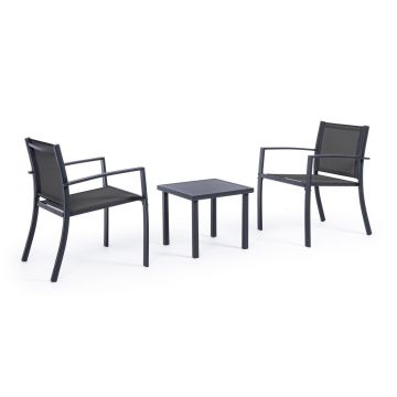 Set mobilier pentru gradina/terasa 3 piese Auri, Bizzotto, otel/textilena 2x1, gri carbune