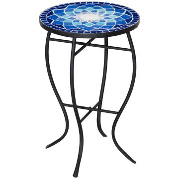 Masuta de Gradina Rotunda din Metal Outsunny, Albastru si Alb, Ф35,5x53,5cm | Aosom Romania