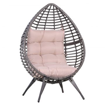 Fotoliu Pouf Outsunny cu Perna Decorativa, din PE Ratan, 101x89x156 Culoare Gri | Aosom Romania