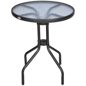 Outsunny Masă Rotundă de Grădină cu Blat din Sticlă Securizată, Φ60x70 cm, Negru | Aosom Romania