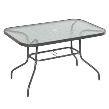 Outsunny Masă Pliabilă pentru Grădină cu Gaură pentru Umbrelă, Mobilier Exterior din Metal și Sticlă, 120x80x70 cm | Aosom Romania