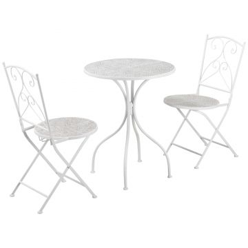 Outsunny Set de Gradina 3 Piese, din Metal si Ceramica, Alb | Aosom Romania