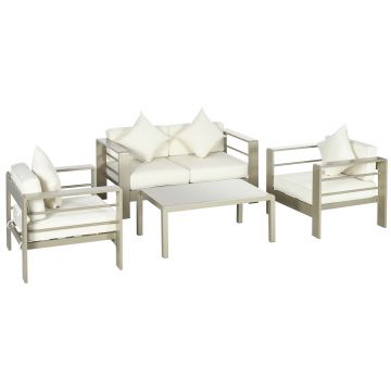 Outsunny Set de mobilier de gradina din 4 piese, cadru de aluminiu, mobilier de curte, cu sezut cu perne gros, 2 scaune | AOSOM RO