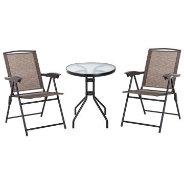 Outsunny Set de mobilier pentru gradina cu masa din sticla securizata, mobilier exterior, maro | Aosom Romania
