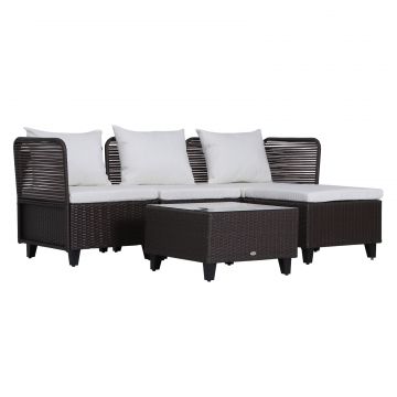 Outsunny Set Mobilier Gradina pentru Exterior cu 5 piese Canapea Masuta Pouf din Ratan Sintetic  65x65x73cm Culoare Maro| Aosom.ro | Aosom Romania
