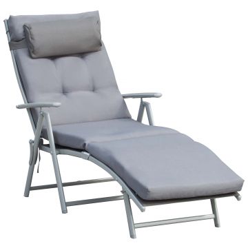 Outsunny Sezlong de Gradina Pliabil cu Saltea si Perna, Spatar cu 7 Pozitii de Inclinare, 137x63.5x100.5cm, Gri | Aosom Romania