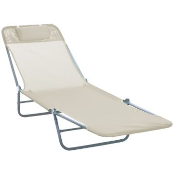 Outsunny Sezlong Pliabil pentru Grădină, Spătar Reclinabil, Confortabil, din Textilena, Crem, 182x56x28cm | Aosom Romania