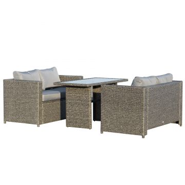 Outsunny Set Mobilier de Grădină din Rattan PE Gri-Negru 3 Piese 2 Canapele și 1 Masă cu Perne Confortabile 120x67x67cm | Aosom Romania