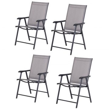 Outsunny Set de 4 Scaune Pliabile din Oțel și Textilen Gri, 58 x 64  x 94 cm, Negru