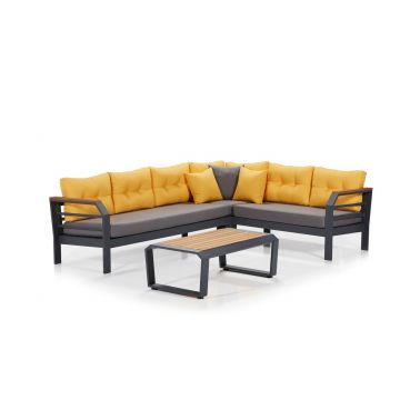 Set mobilier de gradina, Clara, Assento Köşe Sarı, Gri / Galben / Negru