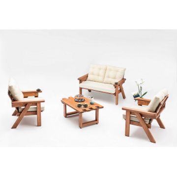 Set mobilier de gradina, Hudson, Abant (3+1+1), Crema/Nuca