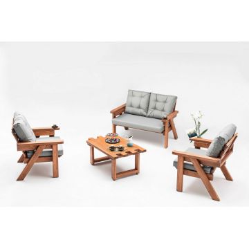 Set mobilier de gradina, Hudson, Abant (3+1+1), Gri/Nuc