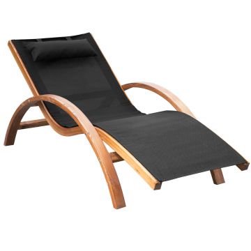 Sezlong gradina cu Tetiera Outsunny, Lemn si Tesatura din plasa, Negru / Lemn  | Aosom Romania
