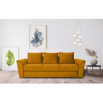 Canapea extensibila Ferrara, 232x97x75 cm, cu lada de depozitare, Mustard