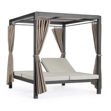 Pat de zi Dream, Bizzotto, 188 x 208 x 205 cm, aluminiu/textilena/poliester, gri carbune