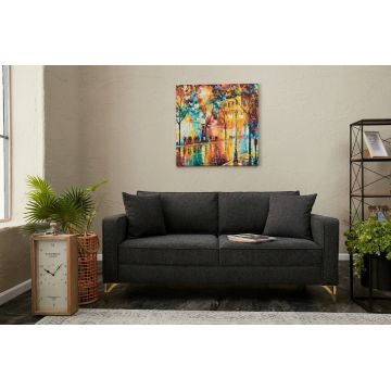 Canapea 2 locuri, Balcab Home, 825BLC2793, Lemn de fag, Antracit / Aur