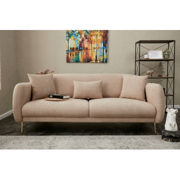 Canapea 3 locuri, Simena, Balcab Home, 219x95x80 cm, spatar mobil, sezut extins 90x180 cm, lemn de fag/poliester boucle, bej
