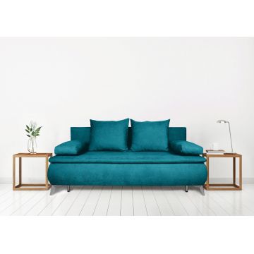 Canapea extensibila Sofie, cu lada pentru depozitare, 3 locuri, 203x92x86 cm, Albastru turcoaz