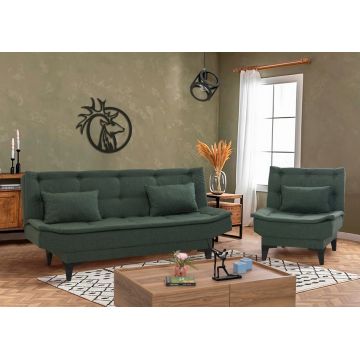 Set canapea extensibilă, Unique Design, 867UNQ1692, Lemn de carpen, Verde