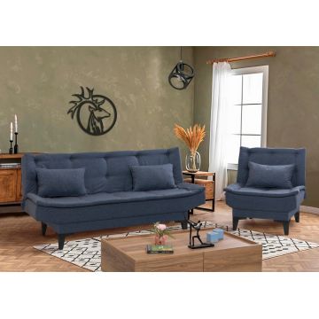 Set canapea extensibilă, Unique Design, 867UNQ1695, Lemn de carpen, Albastru navy