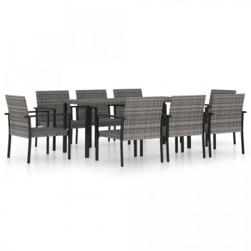 Set mobilier de masă pentru grădină, 9 piese, gri, poliratan