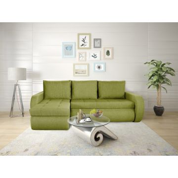 Coltar extensibil reversibil Siena Lime 243x141x81 cm cu lada de depozitare