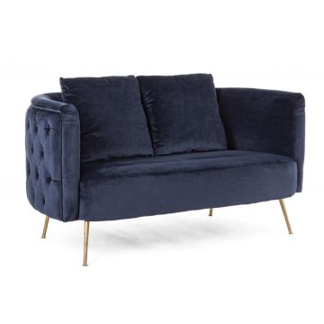 Canapea 2 locuri Tenbury, Bizzotto, 144x77x79.5 cm, lemn de frasin/otel/catifea, albastru inchis