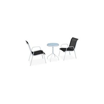 Set mobilier bistro, 3 piese, negru, otel