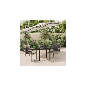 Set mobilier de gradina cu perne, 3 piese, negru/gri, poliratan