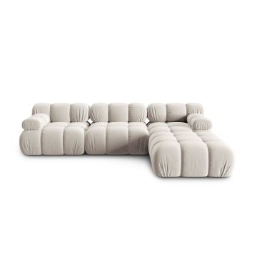 Canapea modulara 4 locuri, Bellis, Micadoni Home, BL, 282x188x70 cm, catifea, bej deschis
