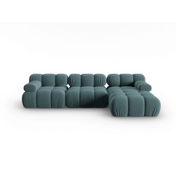 Coltar modular dreapta 4 locuri, Bellis, Micadoni Home, BL, 285x157x63 cm, catifea, albastru petrol