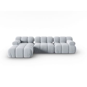 Coltar modular stanga 4 locuri, Bellis, Micadoni Home, BL, 285x157x63 cm, catifea, albastru deschis