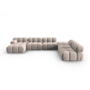 Coltar panoramic dreapta 7 locuri design modular, Bellis, Micadoni Home, BL, 379x282x63 cm, catifea, bej
