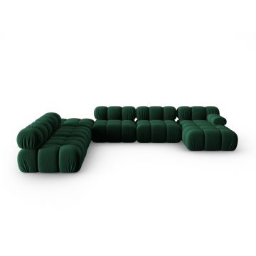 Coltar panoramic stanga 7 locuri design modular, Bellis, Micadoni Home, BL, 376x282x70 cm, catifea, verde bottle