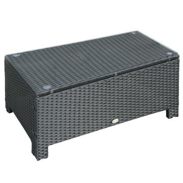Outsunny Mobilier pentru Terasă, Măsuță de Cafea din Răchită, Rezistentă la Apă, cu Blat din Sticlă Securizată, 86x50x39cm, Negru | Aosom Romania