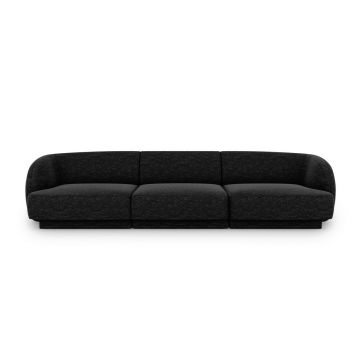 Canapea 3 locuri, Miley, Micadoni Home, BL, 259x85x74 cm, poliester chenille, negru