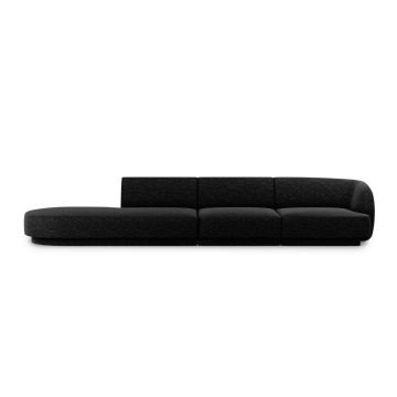 Canapea 4 locuri cotiera stanga, Miley, Micadoni Home, BL, 325x85x74 cm, poliester chenille, negru