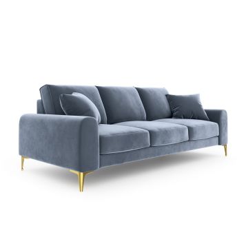 Canapea, Madara, Mazzini Sofas, 4 locuri, gold legs, 237x102x90 cm, catifea, albastru deschis