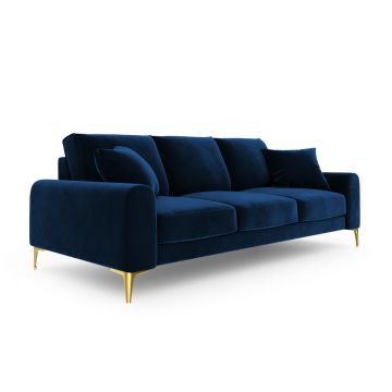 Canapea, Madara, Mazzini Sofas, 4 locuri, gold legs, 237x102x90 cm, catifea, albastru regal