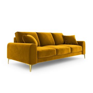 Canapea, Madara, Mazzini Sofas, 4 locuri, gold legs, 237x102x90 cm, catifea, galben