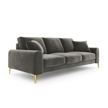 Canapea, Madara, Mazzini Sofas, 4 locuri, gold legs, 237x102x90 cm, catifea, gri deschis