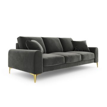 Canapea, Madara, Mazzini Sofas, 4 locuri, gold legs, 237x102x90 cm, catifea, gri inchis